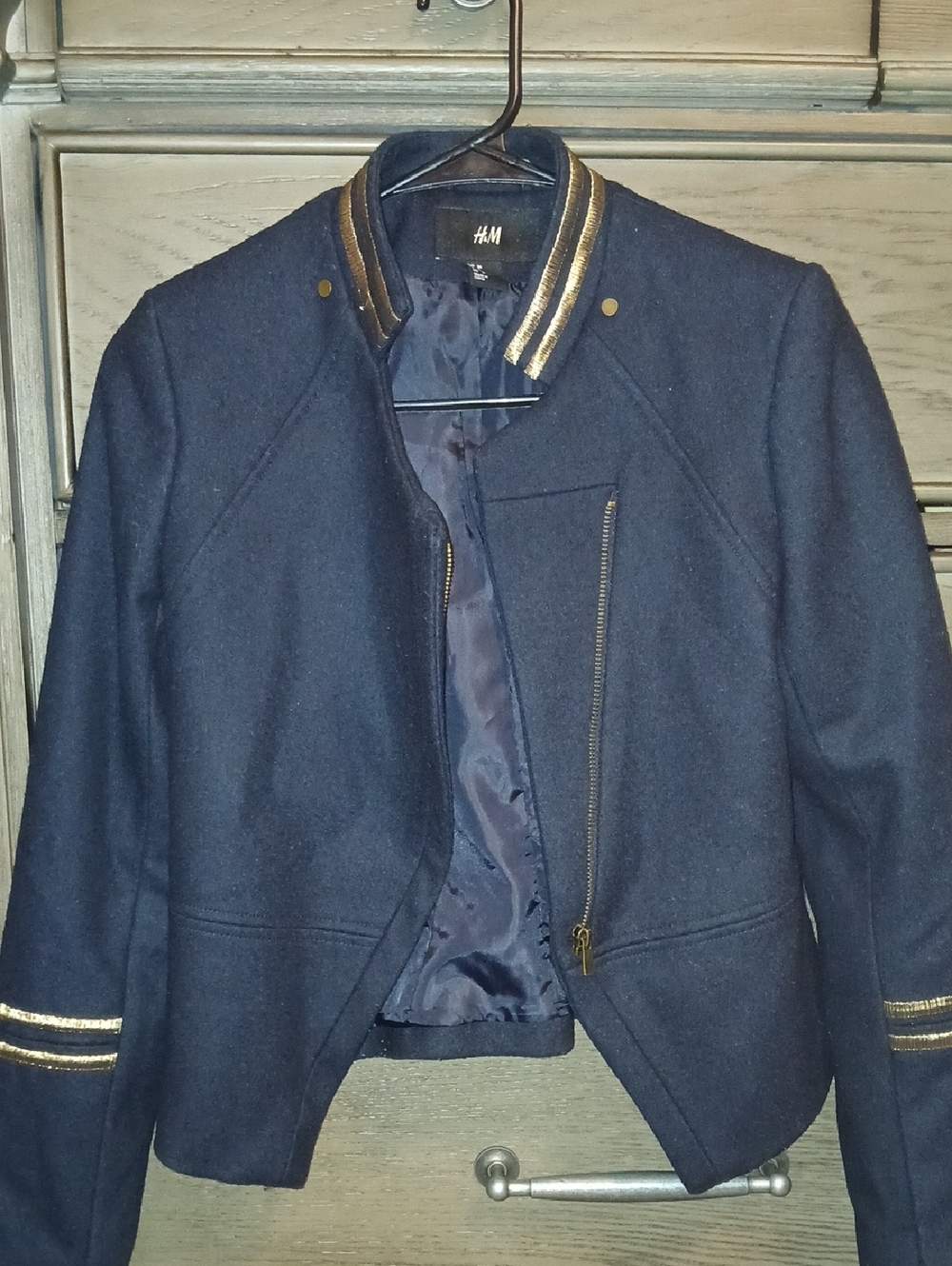 H&M Navy Bomber Jacket with Gold Trim